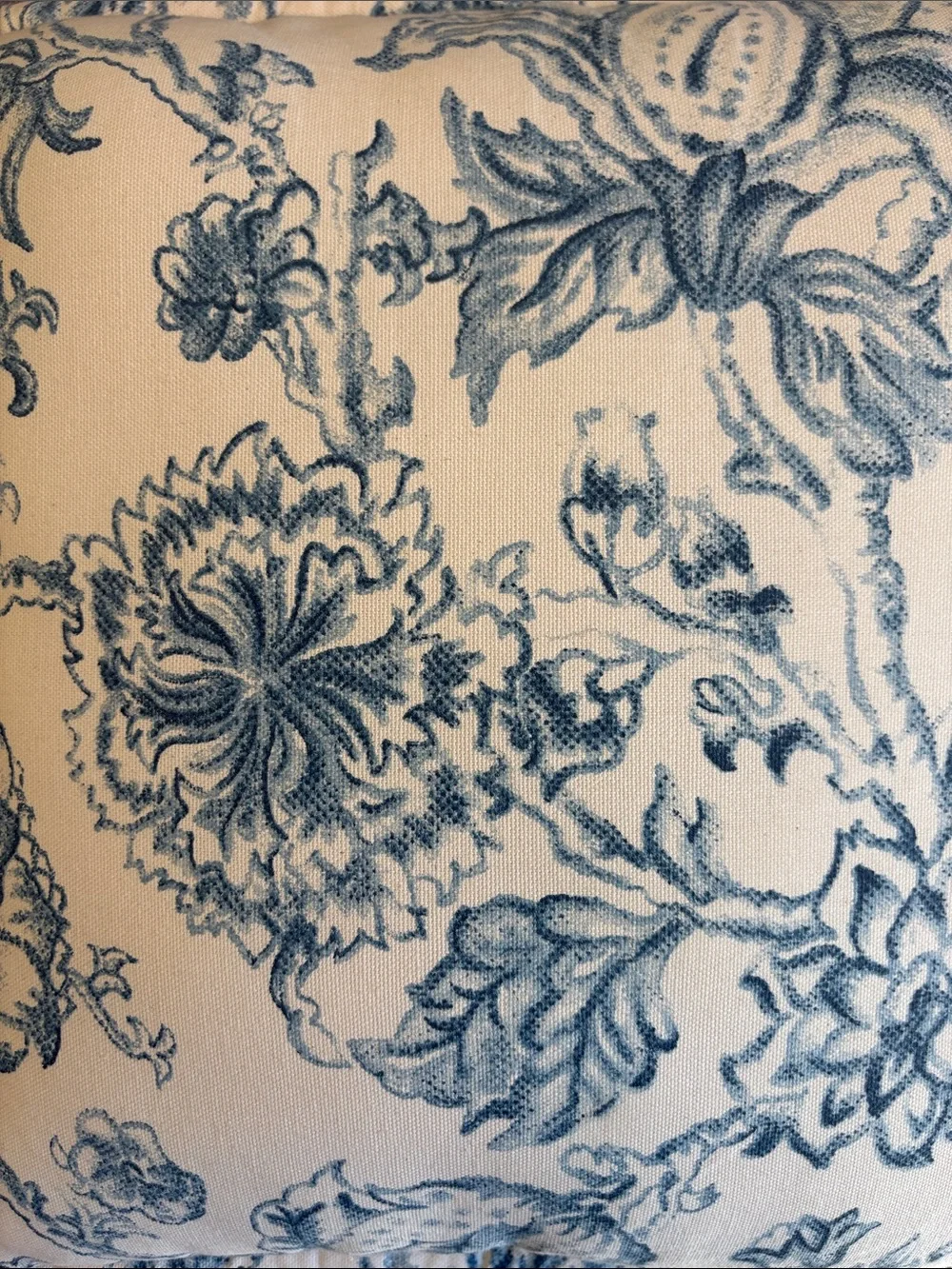 Blue Floral Toss Pillow - Cream and Blue Decorative Accent